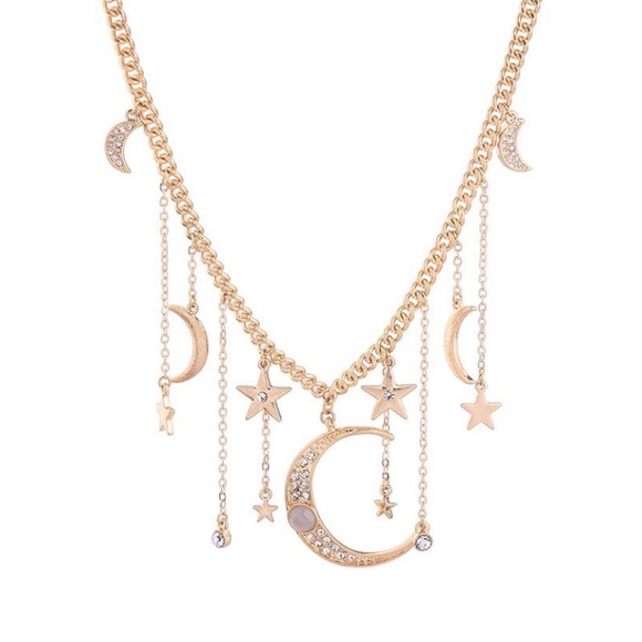 Moon and Star Charm Necklace Choker - Picture 10 of 13